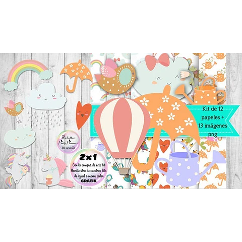 Cliparts Y Papeles Lluvia De Amor Mod. 7  Kit Imprimible
