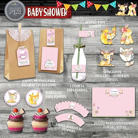 Kit Baby Shower Animalitos Bosque Encantado Romantico Nena