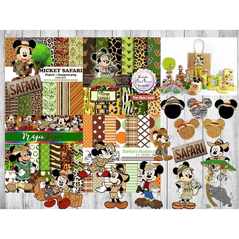 Mickey Safari Papeles Fondos Y Cliparts Kit Imprimible
