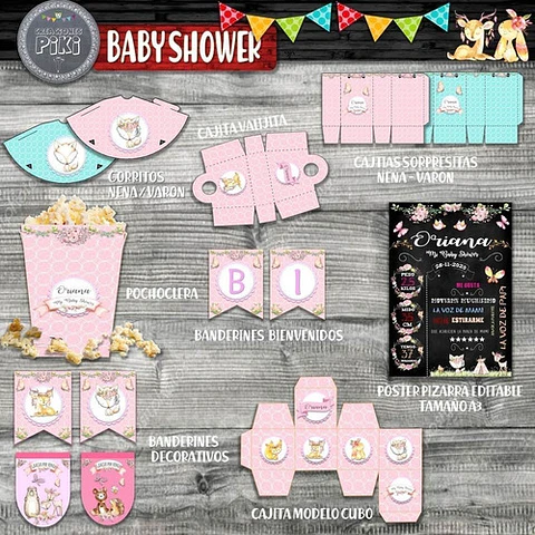 Kit Baby Shower Animalitos Bosque Encantado Romantico Nena