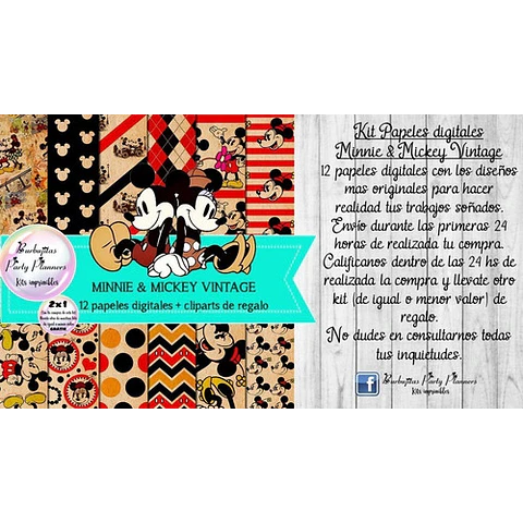 Papeles Fondos Digitales Mickey Y Minnie Vintage Kit