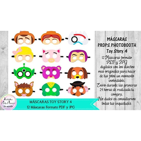 12 Máscaras Props Photobooth Toy Story 4 Pdf Y Jpg
