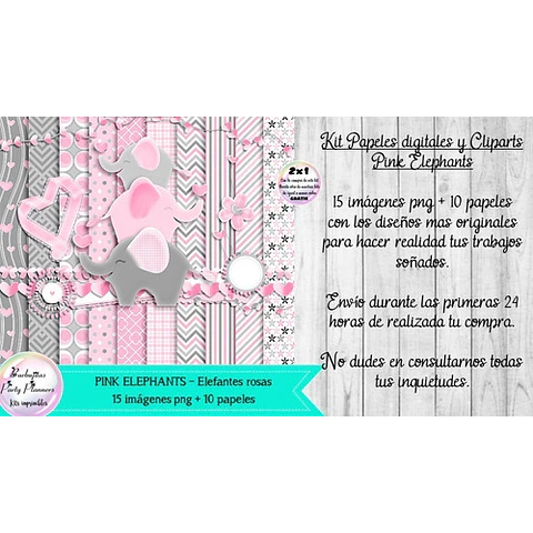 Papeles Y Cliparts Png Elefantes Rosas Kit Imprimible