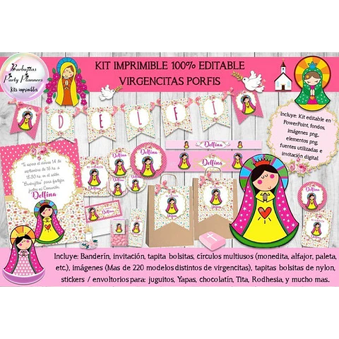 Kit Imprimible Virgencita Porfis Plis 100% Editable