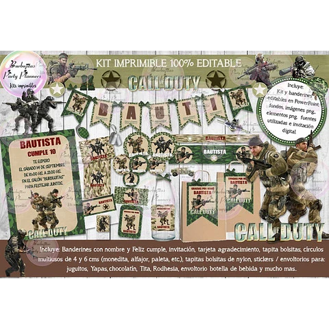 Kit Imprimible Candy Bar Call Of Duty 100% Editable
