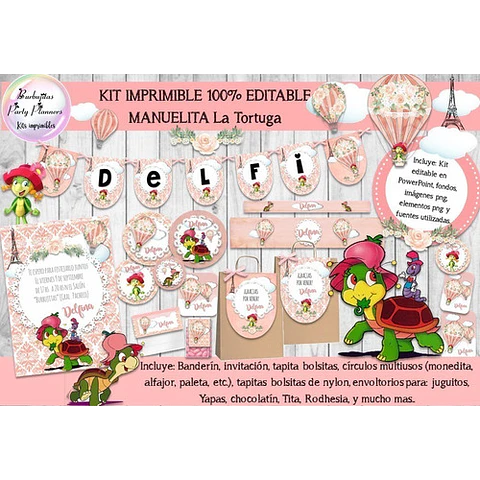 Kit Imprimible Manuelita La Tortuga 100% Editable