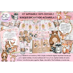 Kit Imprimible Animales Del Bosque Acuarela 3 100% Editable