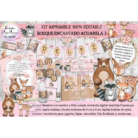 Kit Imprimible Animales Del Bosque Acuarela 3 100% Editable