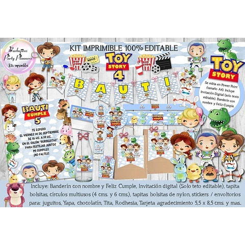 Kit Imprimible Candy Bar Toy Story 4 Acuarela 100% Editable