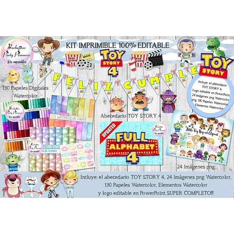 Kit Imprimible Candy Bar Toy Story 4 Acuarela 100% Editable