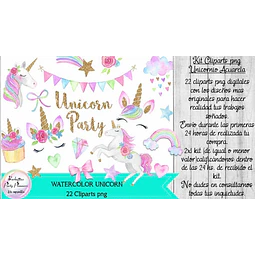 Cliparts Imagenes Png Unicornio Acuarela Kit Imprimible