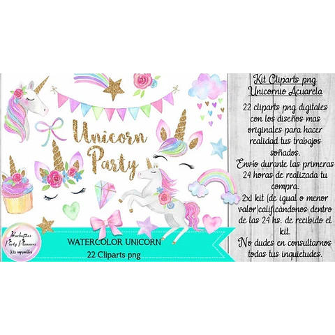 Cliparts Imagenes Png Unicornio Acuarela Kit Imprimible