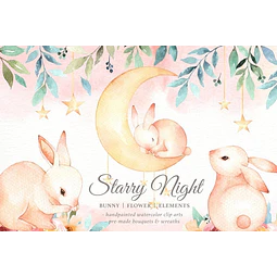 Cliparts Imagenes Png Conejos Y Luna Acuarelas Es18