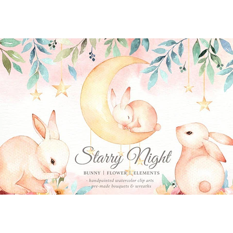 Cliparts Imagenes Png Conejos Y Luna Acuarelas Es18