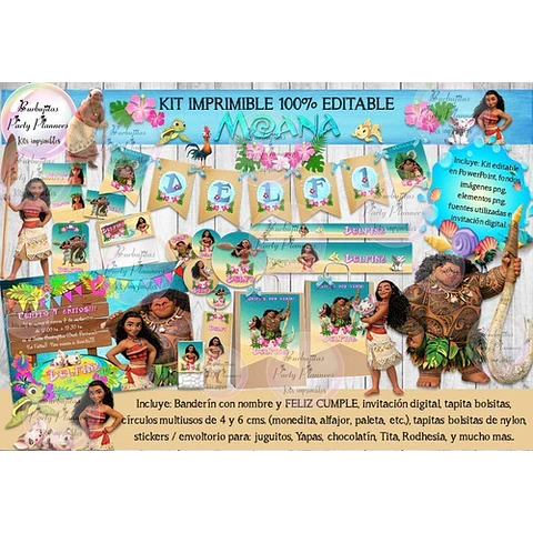 Kit Imprimible Candy Bar Moana 100% Editable