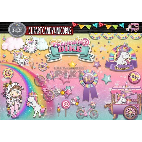 Pack Imágenes Clipart Dulce Unicornio Candy Unicorns Regalo