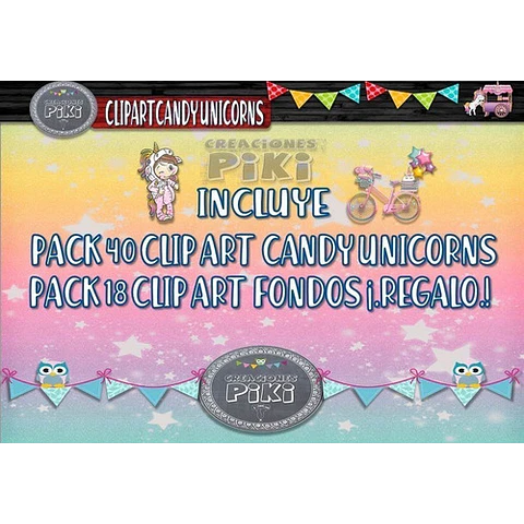 Pack Imágenes Clipart Dulce Unicornio Candy Unicorns Regalo