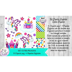Cliparts Y Papeles Unicornios Y Arco Iris 2 Kit Imprimible