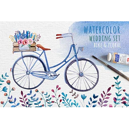 Cliparts Png Bicicletas Y Flores Acuarela Watercolor Pa58