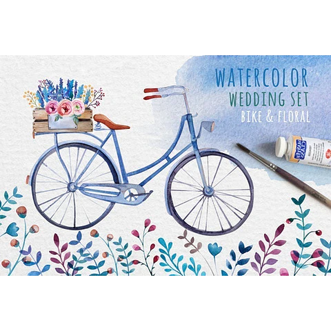 Cliparts Png Bicicletas Y Flores Acuarela Watercolor Pa58