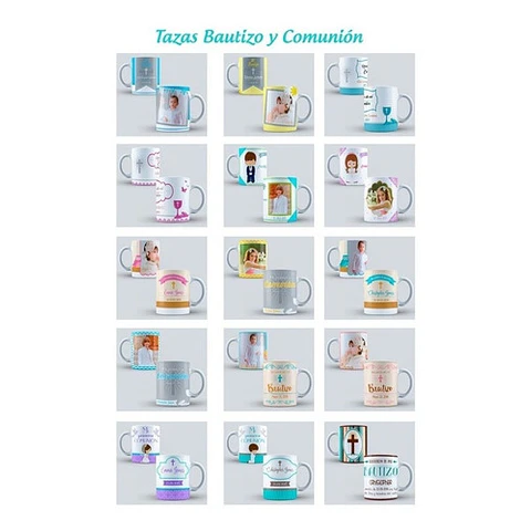 Diseños Plantillas Tazas Bautismo Comunión Sublimación M3