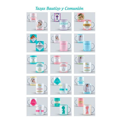 Diseños Plantillas Tazas Bautismo Comunión Sublimación M3