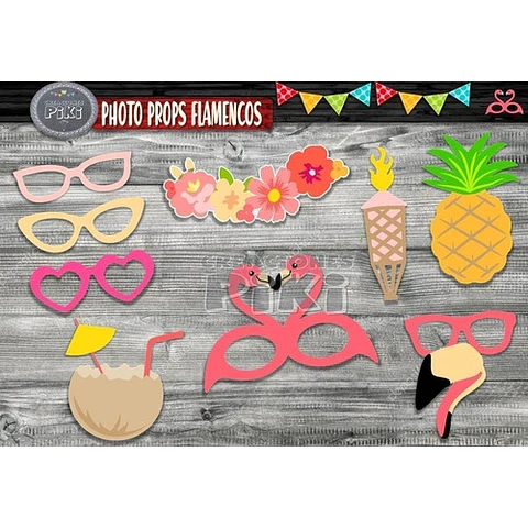 Kit Imprimible Photo Props Flamencos Fiesta Party Completo