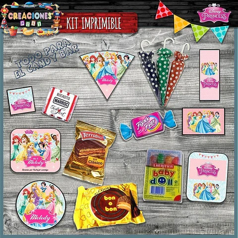 Kit Imprimible Candy Bar Princesas Disney El Mas Completo