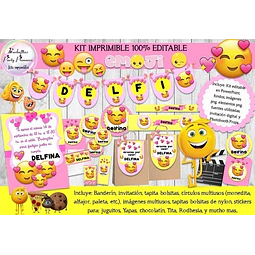 Kit Imprimible Candy Bar Emoji Rosa 100% Editable
