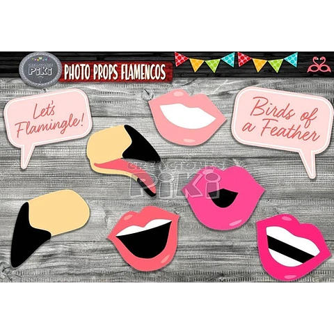Kit Imprimible Photo Props Flamencos Fiesta Party Completo