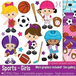 Kit Imprimible Deportes Nena - 72 Png / 5 Fondos