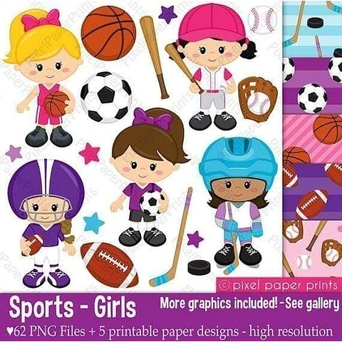 Kit Imprimible Deportes Nena - 72 Png / 5 Fondos