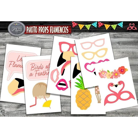 Kit Imprimible Photo Props Flamencos Fiesta Party Completo
