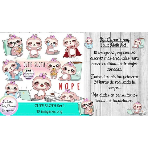 Cliparts Imagenes Png Cute Sloth Perezoso Set1
