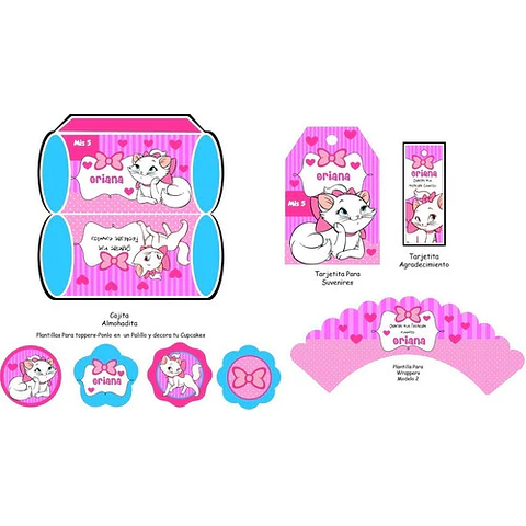 Kit Imprimible Candy Bar Gatita Marie + Super Pack Regalos
