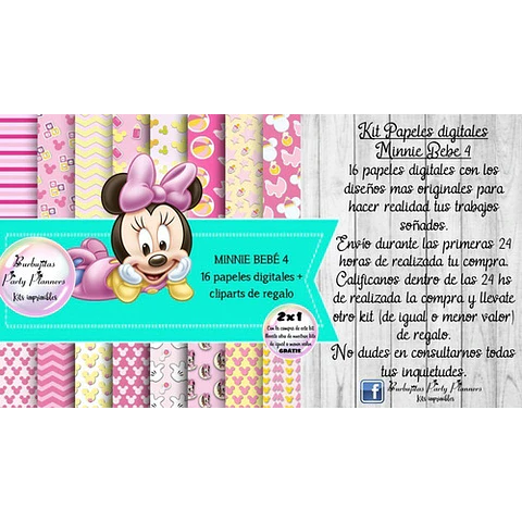 Papeles Fondos Digitales Minnie Bebe 4 Kit Imprimible