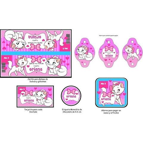 Kit Imprimible Candy Bar Gatita Marie + Super Pack Regalos