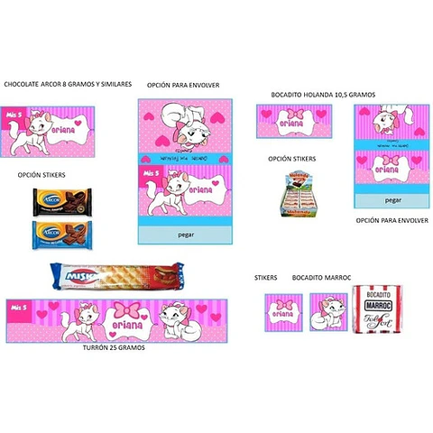 Kit Imprimible Candy Bar Gatita Marie + Super Pack Regalos