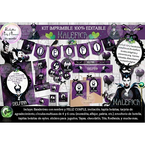 Kit Imprimible Candy Bar Malefica 100% Editable