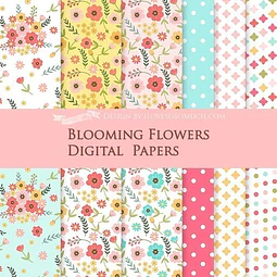 Papeles Digitales Florales Rosa Celeste Y Amarillo M3