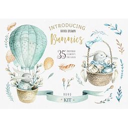 Cliparts Png Conejo Globo Celeste Acuarela Watercolor Pa6