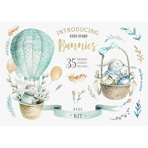 Cliparts Png Conejo Globo Celeste Acuarela Watercolor Pa6