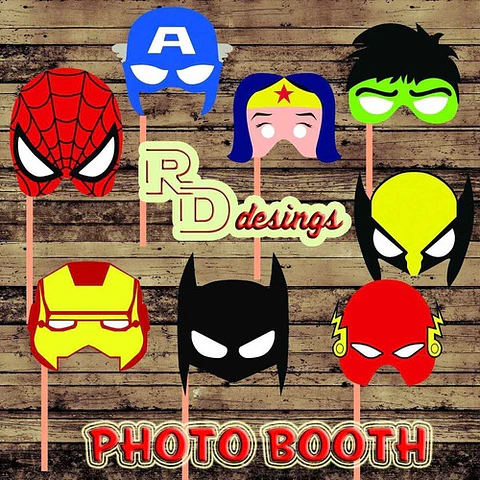 Kit Imprimible Photo Props Superheroes  8 Imagenes Png