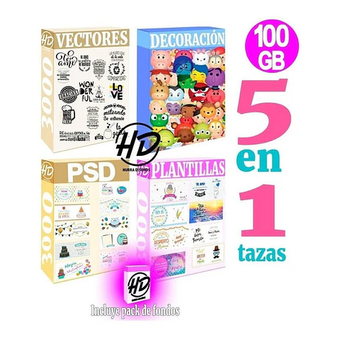 Súper Combo 5 En 1 Megapacks Plantillas Para Sublimar Tazas