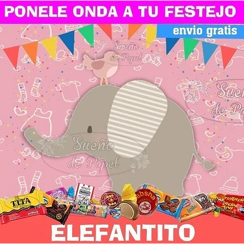 Kit Imprimible Elefante Rosa Editable