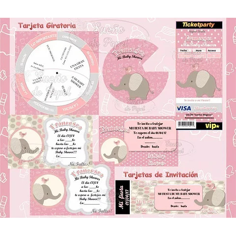 Kit Imprimible Elefante Rosa Editable
