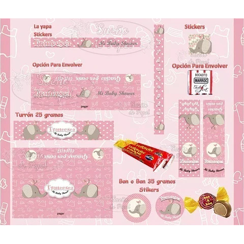 Kit Imprimible Elefante Rosa Editable