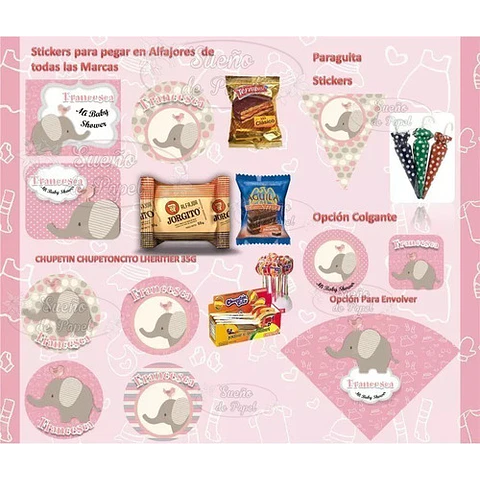 Kit Imprimible Elefante Rosa Editable