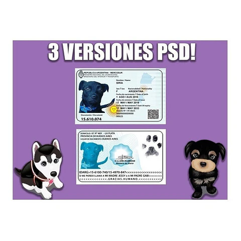 Plantillas Dni Mascotas / 3 Versiones Editables Photoshop