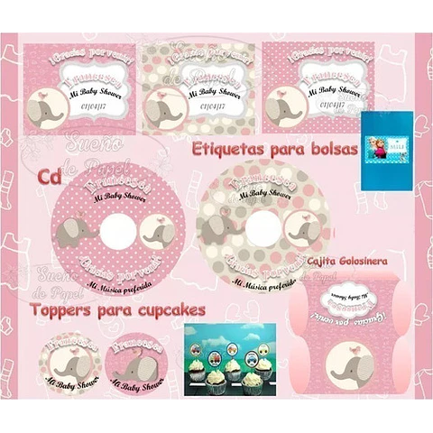 Kit Imprimible Elefante Rosa Editable